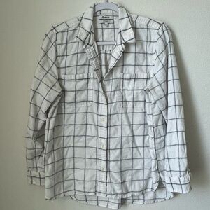 Madewell White Gray Plaid Flannel Size Large Cotton Wool